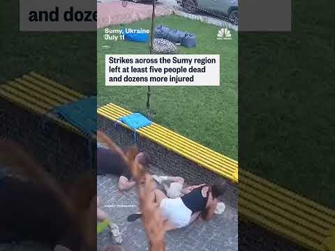 Civilians take cover during Russian strike on Ukraine