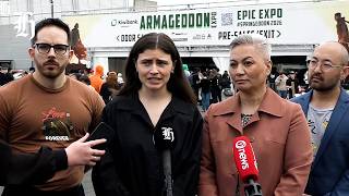 Green Party co-leaders speak to the media from Armageddon