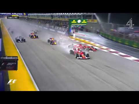 Omnishambels down at turn 1! Chaotic start 2017 Singapore Grand Prix