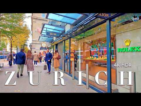 Switzerland Zurich 🇨🇭 Bahnhofstrasse Walking tour / Stroll in City Center 4K 60fps HDR