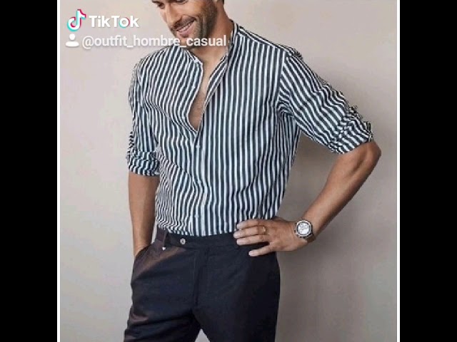 Vídeo relacionado con Camisa de manga larga con rayas verticales para hombre, informal, con botones, para uso diario y estilo retro, azul claro, L