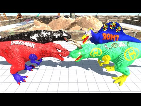 SPIDERMAN and VENOM T REX TEAM DEATH RUN - Animal Revolt Battle Simulator