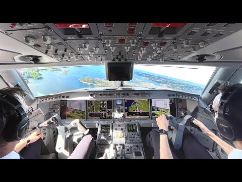 Cockpit view of LN-WEB Wideroe Embraer E190-E2 taking off from Kjevik airport