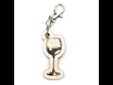 Novelty Glass of Wine Shaped Wooden Keyring