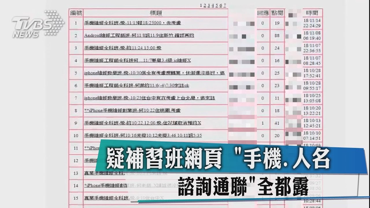 疑補習班網頁　「手機、人名、諮詢通聯」全都露