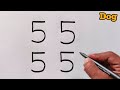 How To Draw Dog Easy Dog Drawing From Number 5555 Drawing With Number