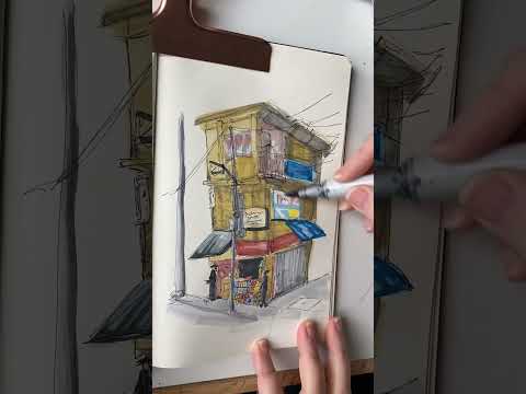 Alcohol Marker and Ink Urban Sketch Daily #artshorts #markerart #sketch