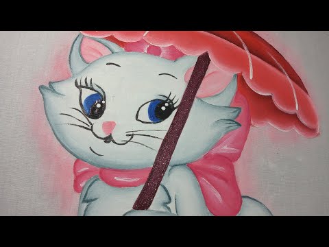Pintando a Gatinha Marie com guarda-chuva   PINTURA PARA INICIANTES