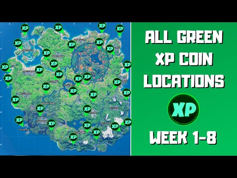 All 32 Green XP Coins Locations in Fortnite (week 1-8)! - Dream of Green Punch Card