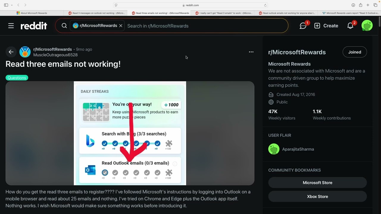 Read 3 Outlook emails (Microsoft Rewards) not working? You're not alone