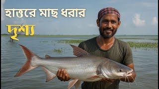 হাওরে মাছ ধরার দৃশ্য।