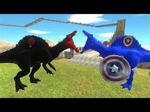 CAPTAIN AMERICA SPINOSAURUS DEATH FALL,CLIMB,RUN - Animal Revolt Battle Simulator