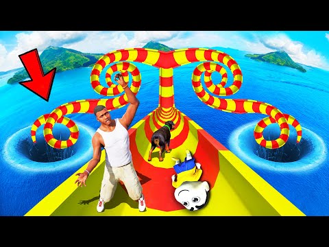 SHINCHAN AND FRANKLIN TRIED THE LONGEST DENSE WATER SLIDE CHALLENGE FROM SKY IN GTA 5
