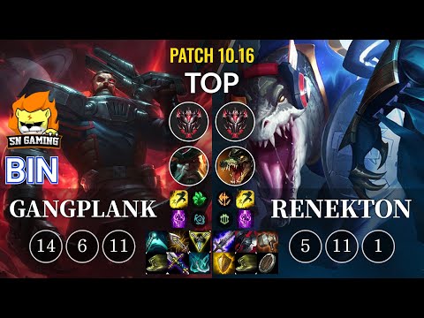 SN Bin Gangplank vs Renekton Top - KR Patch 10.16