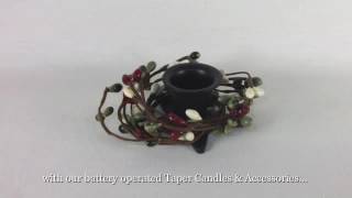 Battery Operated Taper Candles, Holders & Berry Rings for Christmas, from Outer Banks Country Store