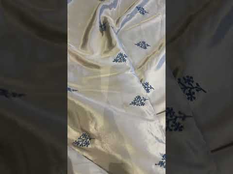 Silver Hand-Embroidered Kashmiri Saree in Pure Crepe