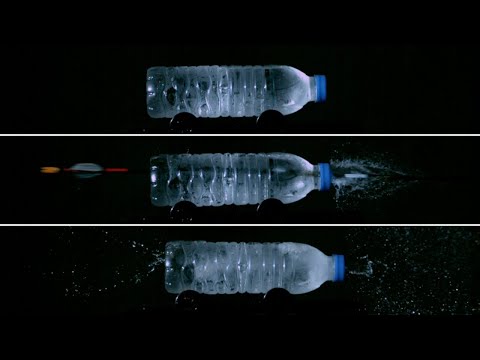 Arrow smashes water bottle in slow motion 🏹🍼