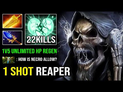 1 SHOT REAPER 1v5 Unlimited HP Regen Necrophos 100% Unkillable with Radiance Scepter Dota 2