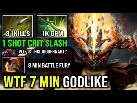 WTF 7 MIN GODLIKE Crazy 8Min Battle Fury 1K GPM Max Agility Speed Crit Slash Juggernaut Dota 2