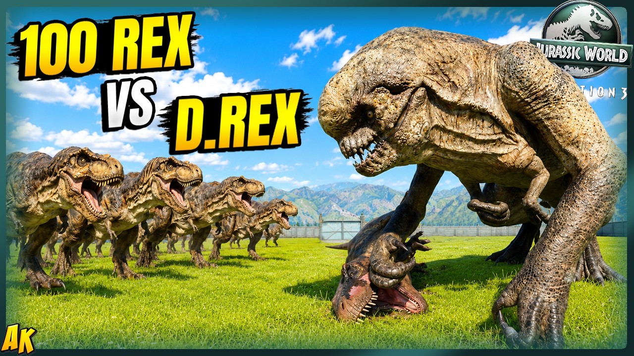 DISTORTUS REX vs 100 TYRANNOSAURUS REX - QUIEN GANA? Jurassic World Evolution 3