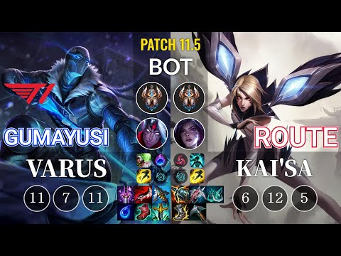 T1 Gumayusi Varus vs Route Kai'Sa Bot - KR Patch 11.5