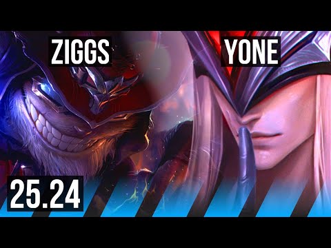 ZIGGS vs YONE (MID) | Summon Aery, Good KDA: 5/1/9 | KR Master | 25.24