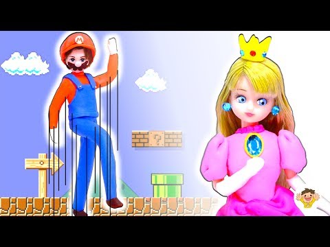 リカちゃん 粘土で衣装を手作り❤マリオとピーチ姫のドレスをDIY⭐変身して救出しよう♪おもちゃ 人形 アニメ