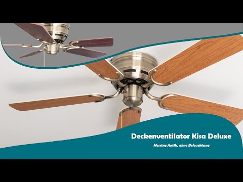 Pepeo Deckenventilator Kisa Deluxe Extra flach - Messing Antik | Rosenholz / dunkle Walnuss