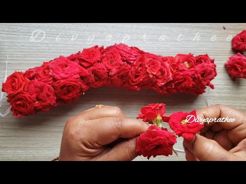 Easy and quick Rose flower garland/Roja poomalai/DIY Rose flower mala/string rose flowers/tie rose
