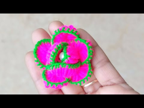 Amazing Woolen Rose flower making with Pencil - Hand Embroidery Trick - DIY Woolen Flowers