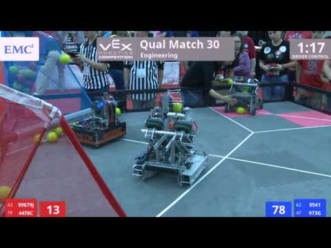 VEX Worlds 2016 - VRC High School - Engineering - Qual 30 (99679J 4478C) 41 vs 286 (9541 973G)