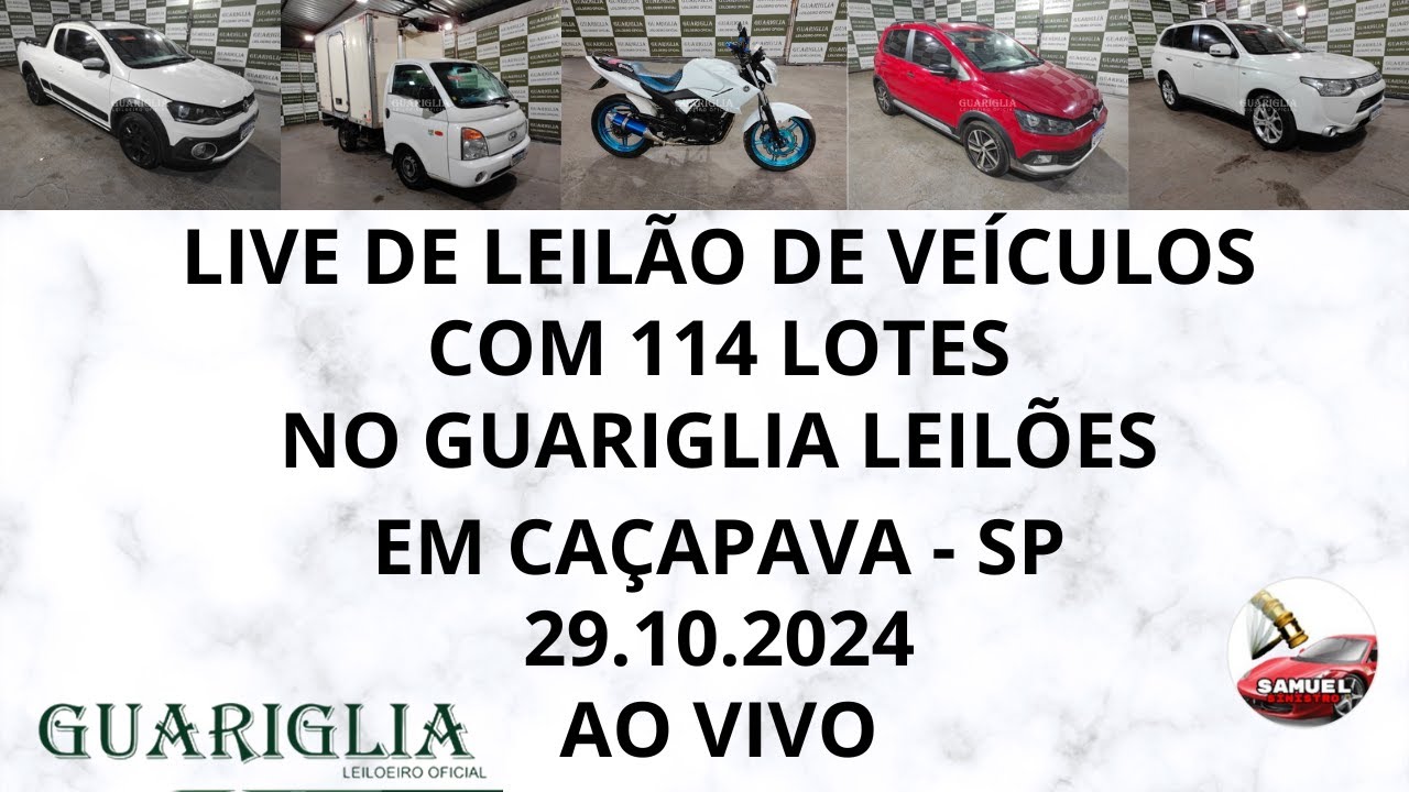 LIVE DE LEILÃO DE VEÍCULOS NO GUARIGLIA LEILÕES COM 114 LOTES DO DIA 29.10.2024