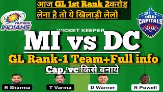 mi vs dc dream11 team|mumbai vs delhi dream11 team prediction|dream11 GL team of today match