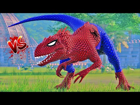 Spider-Man I-Rex vs Captain America T-Rex, Dinosaurs Break Out, Batman Spinosaurus Battle 🌍 JWE