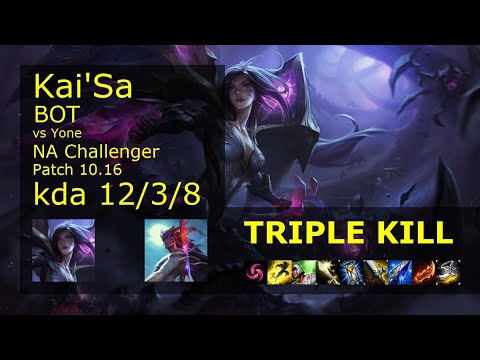 Kai'Sa ADC vs Yone - NA Challenger 12/3/8 Patch 10.16 Gameplay