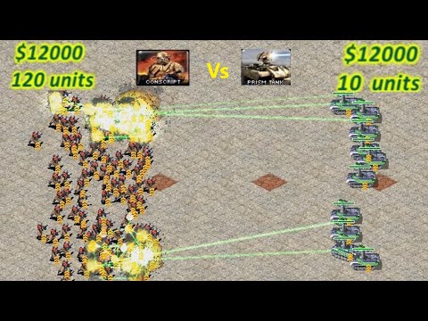 Conscripts vs Prism Tanks - Same Cost Battle: Red Alert 2