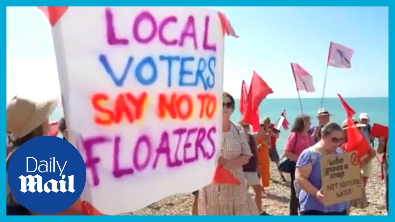 Voters say no to floaters!' Angry protesters take to the beaches to protest sewage release
