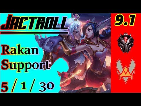 Jactroll as Rakan Support - S9 Patch 9.1 - EUW Grandmaster - Full Gameplay