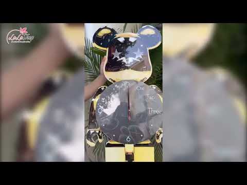 Tranh đồng hồ treo tường nhân vật Gấu Bearbrick tráng gương UV