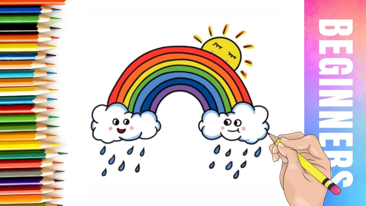 How to Draw a Rainbow and Clouds Easy with Coloring for Kids