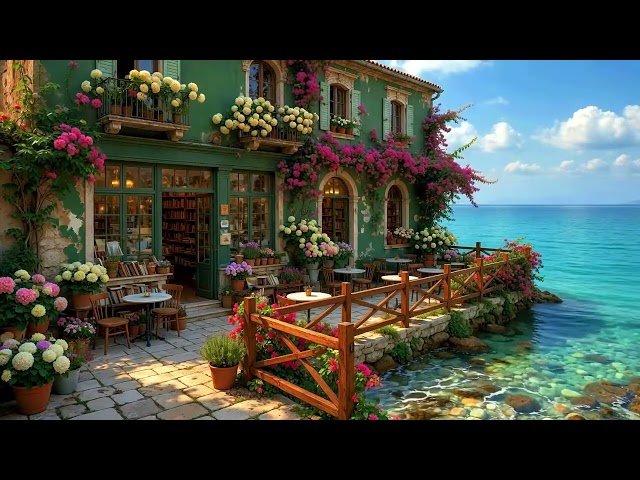 Seaside Cafe Ambience - Bossa Nova Music with Ocean Wave Sounds for Work, Study & Stress Relief🍀