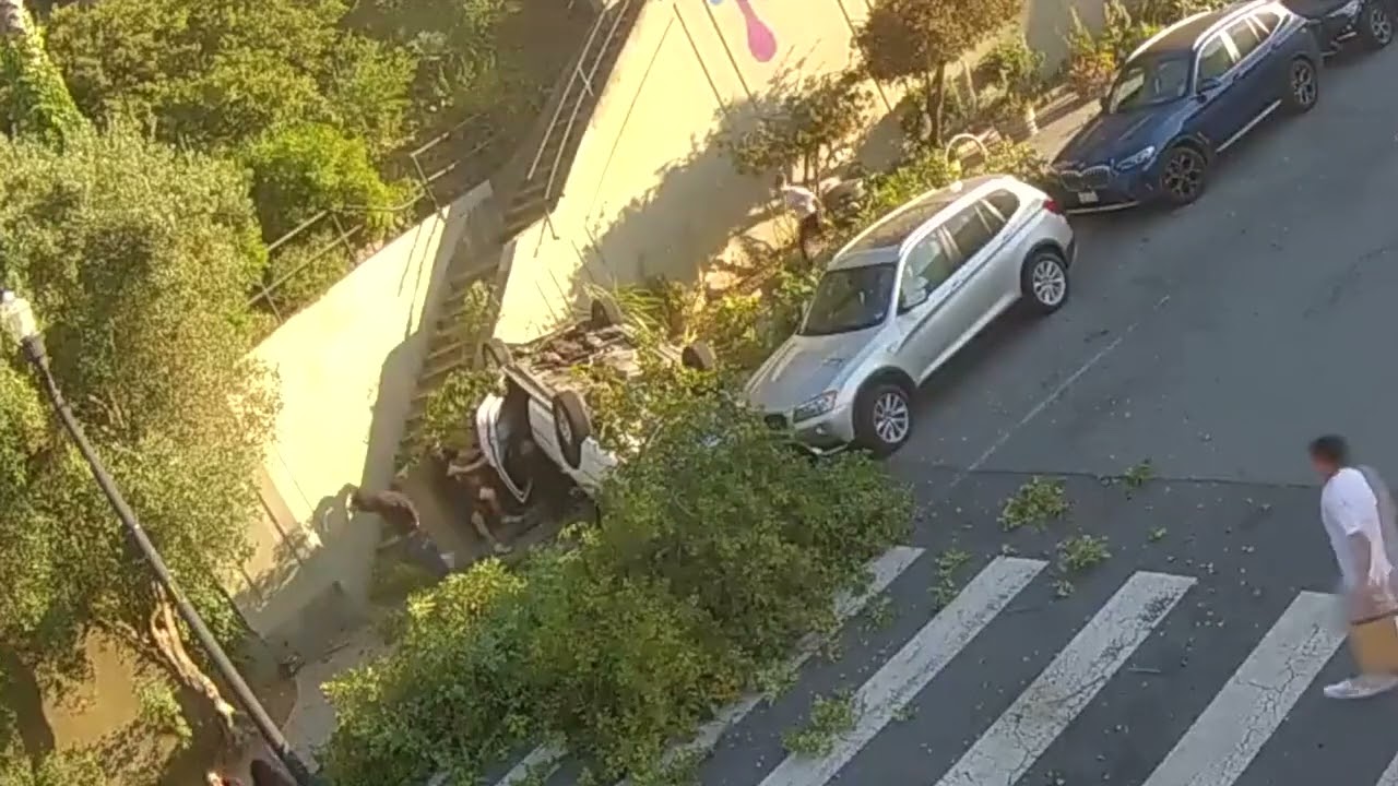 CAUGHT ON CAMERA: Lincoln Town Car Jump Off Cliff At Dead-End Street In San Francisco