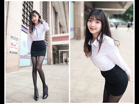 [4K] 小穎-台北上班族女孩的服裝穿搭/ 白襯衫搭配短裙及黑絲襪高跟鞋 /The video showcases Taiwanese girls' fashion outfits.