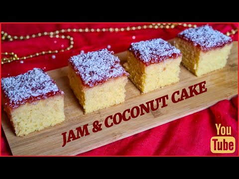 Coconut And Jam Cake Recipe | Old School Tray Bake | Super Moist Vanilla Sponge Cake Recipe