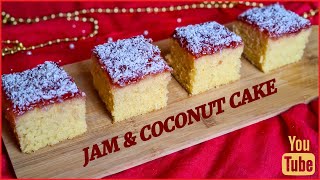 Coconut And Jam Cake Recipe | Old School Tray Bake | Super Moist Vanilla Sponge Cake Recipe