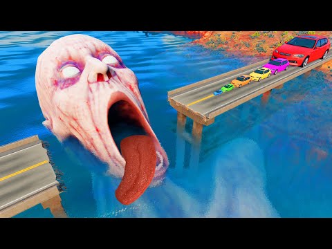 Escape The Shy Guy SCP 096, Big & Small Cars VS Broken Bridge in BeamNG Drive