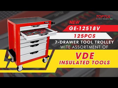 TOPTUL W/7-Drawer Tool Trolley - 125PCS VDE Insulated Tool Set (GE-12518V)