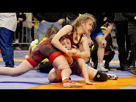 U15 Jeva Ivanovska (LAT) vs Scarlett Luchesse (USA) 62kg. Women girls wrestling tournament. B-cam-m