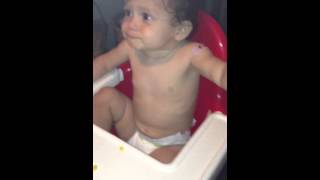 Ananya eating mango fruit instead of purée for first time (