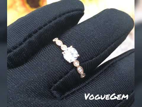 Solid 14k Rose Gold 5mm Round Moissanite Anniversary Ring Diamond Wedding Ring